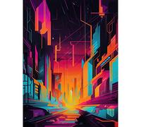 Artery8 Neon Light Colour Abstract Metropolis Cityscape Sunrise Modern Artwork Extra Large XL Wall Art Poster Print