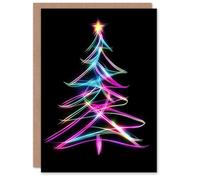Artery8 Neon on Black Colourful Tree Light Painting Blank For Him Or Her Art Christmas Card
