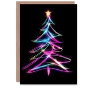 Artery8 Neon on Black Colourful Tree Light Painting Blank For Him Or Her Art Christmas Card