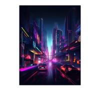 Artery8 Neon Purple Cityscape Electronic Futuristic Skyscraper Boys Bedroom Large Wall Art Poster Print Thick Paper 18X24 Inch