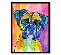 Artery8 Neon Rainbow Colour Boxer Dog Lover Pet Portrait Framed Wall Art | Size: W12" x H16" Artery8 Multicolor W12" x H16"