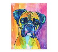Artery8 Neon Rainbow Colour Boxer Dog Lover Pet Portrait Wall Art Print | Size: W12" x H16" Artery8 Multicolor W12" x H16"
