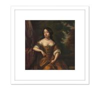 Artery8 Netscher Portrait Anna Maria Hoeufft 8X8 Inch Square Wooden Framed Wall Art Print Picture with Mount in White Artery8 White