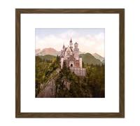 Artery8 Neuschwanstein Castle Bavaria Germany Landscape Photo 8X8 Inch Square Wooden Framed Wall Art Print Picture with Mount in Brown Artery8 Brown