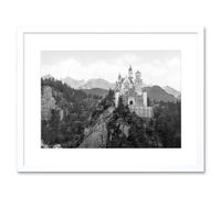 Artery8 Neuschwanstein Castle Bavaria Germany Vintage Black & White Mountain Landscape Photo Artwork Framed Wall Art Print 12X16 Inch Artery8 White