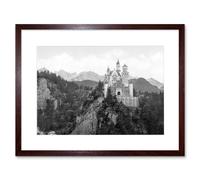 Artery8 Neuschwanstein Castle Bavaria Germany Vintage Black & White Mountain Landscape Photo Artwork Framed Wall Art Print 12X16 Inch in Brown Artery8 Brown