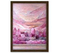 Artery8 New Age Mystical Pink Quartz Crystal Landscape Mountains Artwork Framed Wall Art Print A4 in Brown Artery8 Brown