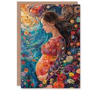 Artery8 New Baby Card Abstract Floral Wave Pregnant Woman Oil Mum to Be For Her Woman Wife Partner Girlfriend Daughter Sister Greeting Card