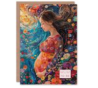 Artery8 New Baby Card Pregnant Woman Mum to Be Abstract Floral Wave For Her Woman Wife Partner Girlfriend Daughter Sister Greeting Card