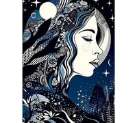 Artery8 New Moon Goddess Winter Moonlit Witchy Forest Starry Night Mother Nature Boho Patterns Unframed Art Print Poster Wall Decor 12x16 inch