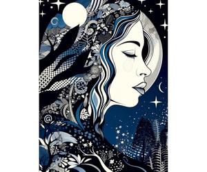 Artery8 New Moon Goddess Winter Moonlit Witchy Forest Starry Night Mother Nature Boho Patterns Unframed Art Print Poster Wall Decor 12x16 inch