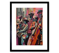 Artery8 New Orleans Jazz Festival Musicians Warming Up in the City Street Abstract Modern Painting Artwork Framed Wall Art Print 9X7 Inch