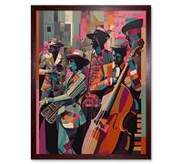 Artery8 New Orleans Jazz Festival Musicians Warming Up in the City Street Abstract Modern Painting Art Print Framed Poster Wall Decor 12x16 inch