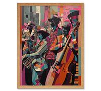 Artery8 New Orleans Jazz Festival Musicians Warming Up in the City Street Abstract Modern Painting Art Print Framed Poster Wall Decor 12x16 inch