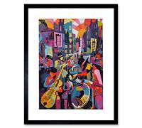New Orleans Jazz Festival Street Musicians Music City Sunset Framed Wall Art Print, Multi