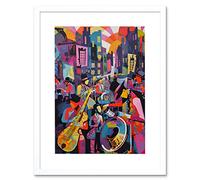 Artery8 New Orleans Jazz Festival Street Musicians Playing Music City at Sunset Abstract Modern Painting Artwork Framed Wall Art Print 12X16 Inch
