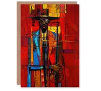 Artery8 Greeting Card New Orleans Jazz Music Fest Abstract Violinist Blank For Him Or Her Art Birthday Card