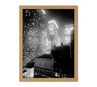Artery8 New York At Night Skyscrapers Vintage Photo Artwork Framed Wall Art Print 18X24 Inch
