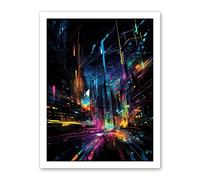 Artery8 New York City at Night Modern Abstract Neon Contrast Painting Artwork Framed Wall Art Print 18X24 Inch
