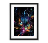Artery8 New York City at Night Modern Abstract Neon Contrast Painting Artwork Framed Wall Art Print 18X24 Inch