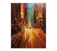 New York City Night Cityscape Abstract Painting Wall Art Print Artery8 Brown W24 inch x H32 inch