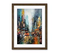 Artery8 New York City Rainy Day Abstract Action Cityscape Artwork Framed Wall Art Print 18X24 Inch