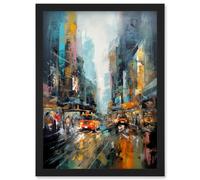 Artery8 New York City Rainy Day Abstract Action Cityscape Artwork Framed Wall Art Print A4