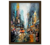 Artery8 New York City Rainy Day Abstract Action Cityscape Artwork Framed Wall Art Print A4