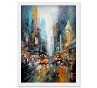 Artery8 New York City Rainy Day Abstract Action Cityscape Artwork Framed Wall Art Print A4 in White Artery8 White