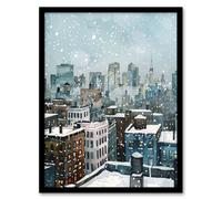 Artery8 New York City Rooftops Winter Snow Cityscape Living Room Artwork Framed Wall Art Print A4