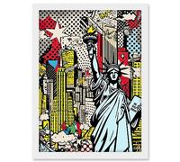 Artery8 New York City Skyline Statue of Liberty Pop Art Comic Book Style American Dream Artwork Framed A3 Wall Art Print