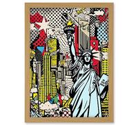 Artery8 New York City Skyline Statue of Liberty Pop Art Comic Book Style American Dream Artwork Framed A3 Wall Art Print