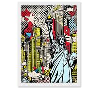 Artery8 New York City Skyline Statue of Liberty Pop Art Comic Book Style American Dream Artwork Framed Wall Art Print A4