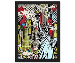 Artery8 New York City Skyline Statue of Liberty Pop Art Comic Book Style American Dream Artwork Framed A3 Wall Art Print