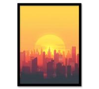 Artery8 New York City Sunset Cityscape Skyline Design Framed Art Print in Orange | Size: A4 Artery8 Orange A4