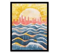 Artery8 New York City Water Skyline Sunset Cityscape Framed Wall Art in Yellow | Size: W12" x H16" Artery8 Yellow W12" x H16"