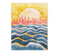 Artery8 New York City Water Skyline Sunset Cityscape Wall Art Print in Yellow | Size: W12" x H16" Artery8 Yellow W12" x H16"