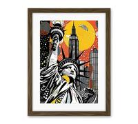 Artery8 New York Collage Halftone Pop Art Comic Book Statue of Liberty Skyscraper Abstract Artwork Framed Wall Art Print 18X24 Inch