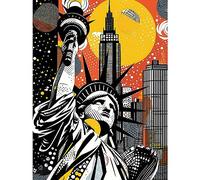 Artery8 New York Collage Halftone Pop Art Comic Book Statue of Liberty Skyscraper Abstract Extra Large XL Wall Art Poster Print