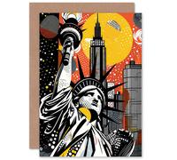 Artery8 New York Collage NYC Halftone Pop Art for Him or Her Man Woman Birthday Thank You Congratulations Blank Art Greeting Card