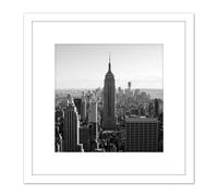 Artery8 New York Empire State Building City Black White Photo 8X8 Inch Square Wooden Framed Wall Art Print Picture with Mount Artery8 White