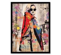Artery8 New York Fashion Advert Picture Collage Artwork Woman Colour Fashion Stands Out In Grey City Vibrant Colourful Bold Pop Art Modern Painting Artwork Framed Wall Art Print 18X24 Inch