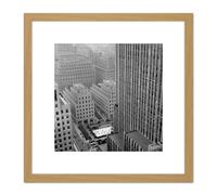 Artery8 New York Rockefeller Center Ice Skate From Above 8X8 Inch Square Wooden Framed Wall Art Print Picture with Mount in Light Oak Artery8 Light Oak