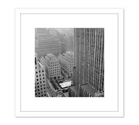 Artery8 New York Rockefeller Center Ice Skate From Above 8X8 Inch Square Wooden Framed Wall Art Print Picture with Mount in White Artery8 White