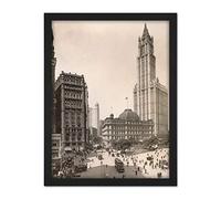 Artery8 New York Woolworth Building Street Scene Vintage Photo Artwork Framed Wall Art Print 18X24 Inch