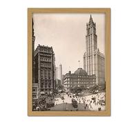 Artery8 New York Woolworth Building Street Scene Vintage Photo Artwork Framed Wall Art Print 18X24 Inch
