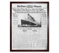 Artery8 Newspaper Front Sheet Page Titanic Disaster 1912 Framed Art Print in Brown | Size: W12" x H16" Artery8 Brown W12" x H16"