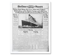 Artery8 Newspaper Front Sheet Page Titanic Disaster 1912 Framed Art Print in White | Size: W12" x H16" Artery8 White W12" x H16"