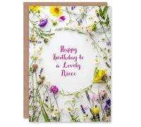 Artery8 Niece Happy Birthday Card Simple Spring Meadow Wildflowers Floral For Her Greeting Card