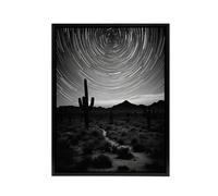 Artery8 Night Sky Stars Time Lapse Over Desert Cactus Framed Canvas Wall Art Print in Grey | Size: W18" x H24" Artery8 Grey W18" x H24"